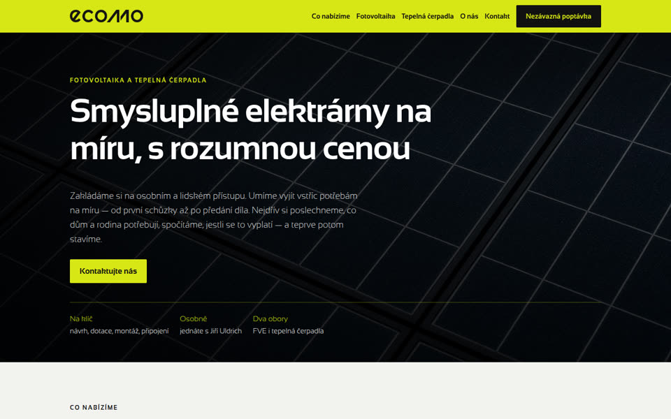 Úvodní strana webu ECOMO