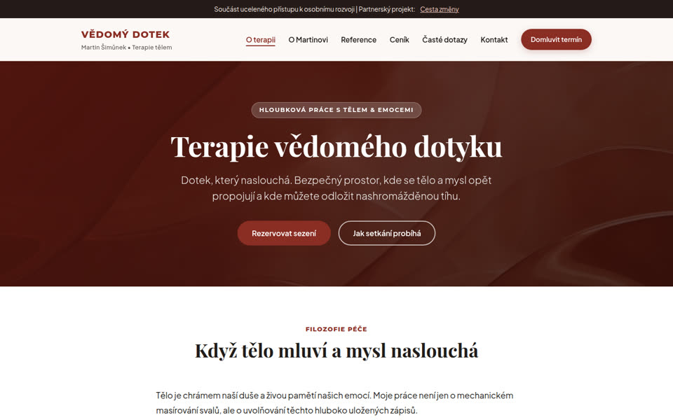 Úvodní strana webu Vědomý Dotek